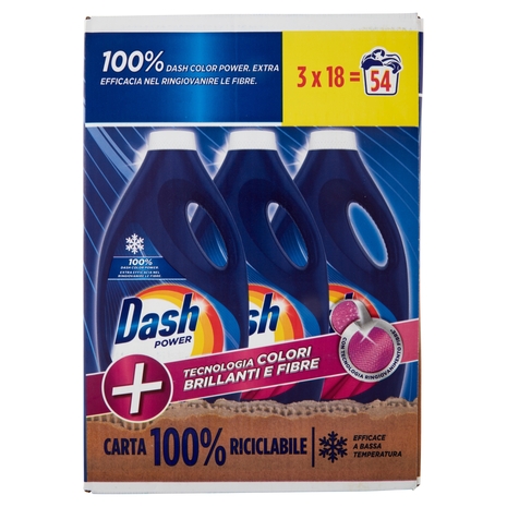 Dash Power Detersivo Lavatrice Liquido Bucato+Tecnologia Colori Brillanti e Fibre 3x18=54Lav.3x990ml